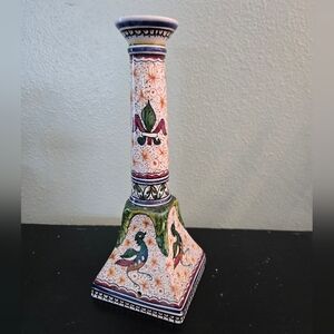 William Sonoma Hand-Painted In Portugal Ceramic Candlestick Holder